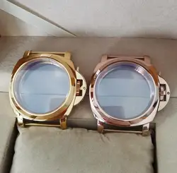 refit Watch parts 44mm 316L Stainless steel watch case golden or Rose gold fit ETA6497 6498 ST3600 3621 Manual movement