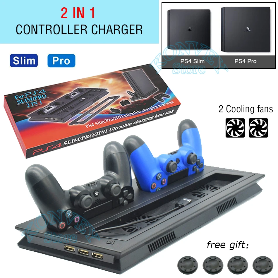 

PS4 PRO SLIM Vertical Stand Dual Controller Charger LED Charging Dock Station Cooling Fan PS 4 Accessories for Sony Playstation4