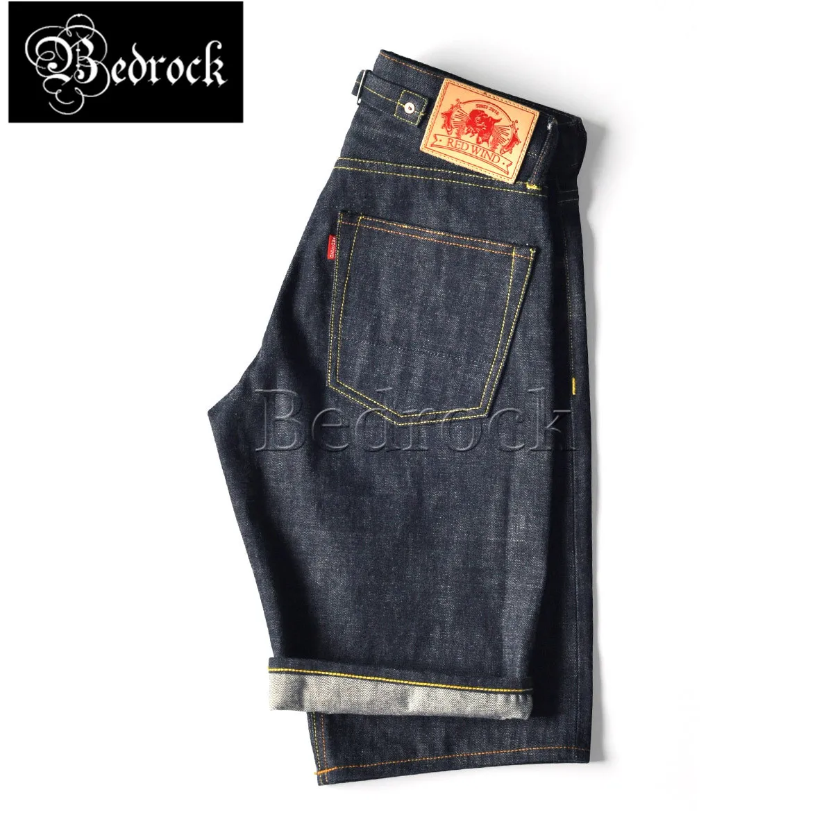 RT 503 retro Paris button denim shorts men selvedge unwashed indigo Raw Cattle raw denim shorts Button placket five-point pants