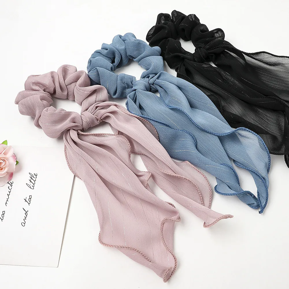 New Fashion Solid Color Double Layer Ribbon Hair Band Lace Bow Bowtie Circle Girls/Women Ear Hair Ponytail Hair Accessories