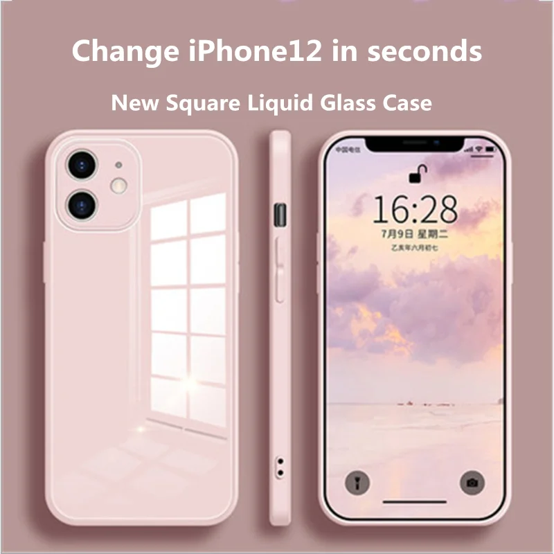 Liquid Glass Case For iPhone 12 11 Pro Max X XR XS Max 7 8 Plus Scratch-Resistant Anti-Fall Colorful Back Cover Protective Case