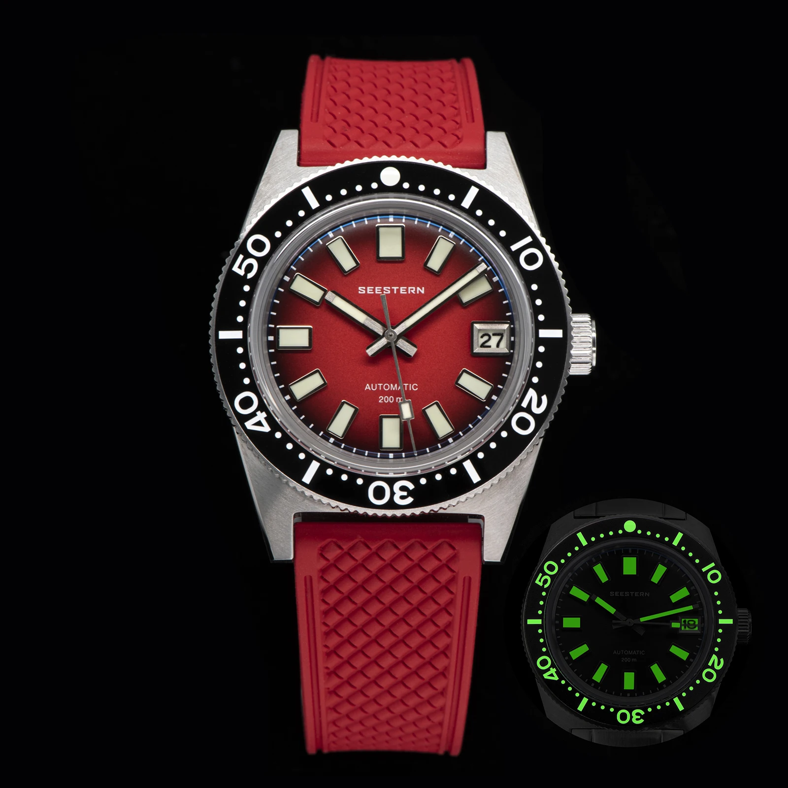 SEESTERN 62MAS Duikhorloge Mannen Automatisch Mechanisch Horloge Lichtgevende Bezel Waterdicht NH35 Beweging Saffierglas Armband