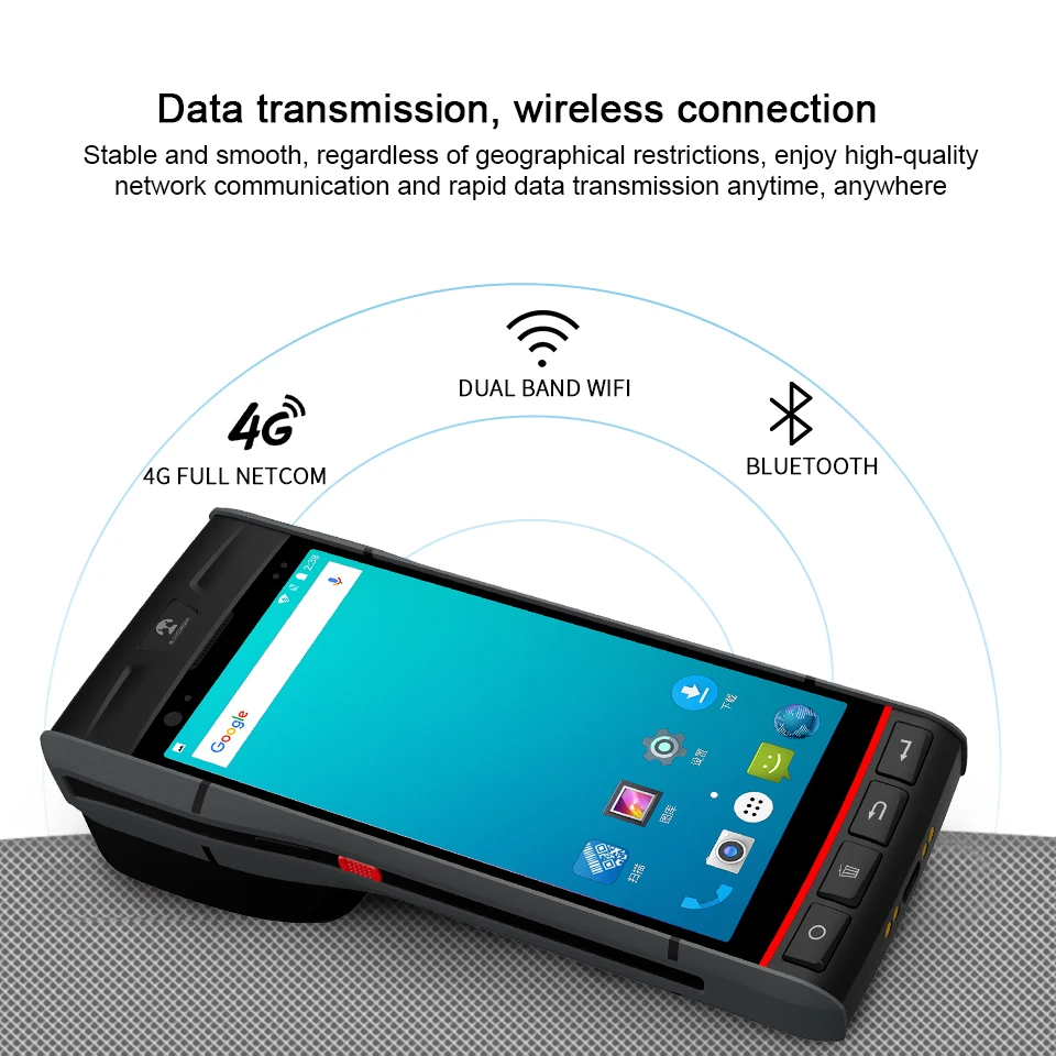 Android 9.0 Handheld Scanner PDA Printer with Honeywell N6603 Barcode Scanner Label Printer NFC Queue Ticket Printer
