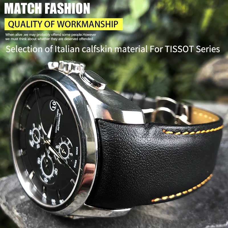 Genuine Leather Watchband 22mm 23mm 24mm fit for Tissot T035617 T035 Watch Black Cowhide Strap Butterfly Clasp Man Bracelets