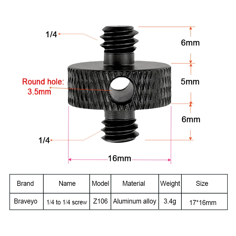 Dslr Camera Conversion Screw 1/4 to 3/8 Inch Screw Gopro Photographic Equipment Accessories for Ballhead Tripod Monopod