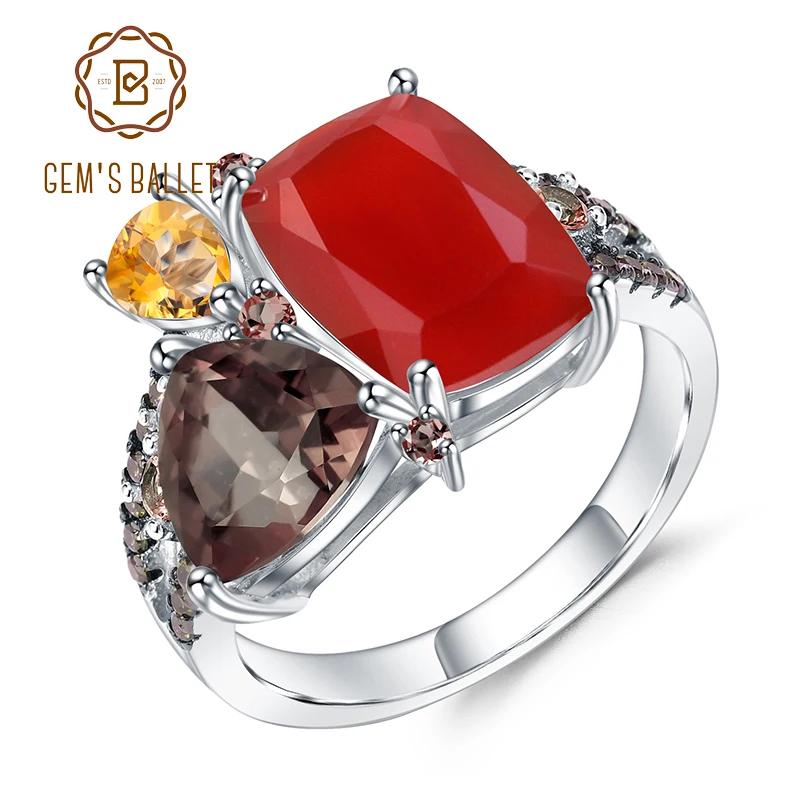 GEM'S BALLET Natural Carnalian Gemstone Ring 925 Sterling Silver Handmade Colorful Modern Irregular Rings for Women Bijoux