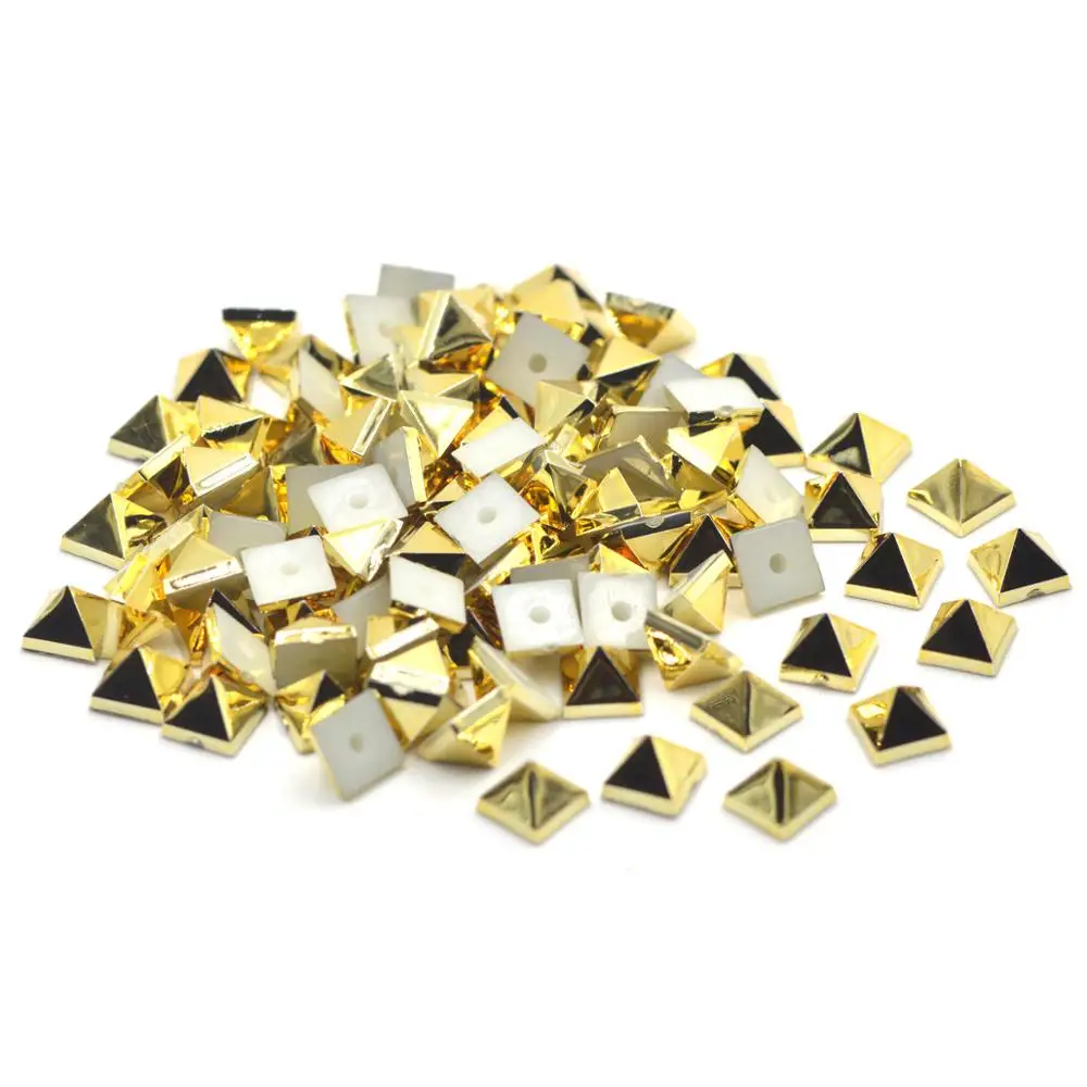 KALASO 100Sets Gold Plated Acrylic Pyramid Square Punk Studs Rivets Spikes for Shoes Bag Garment Decoration 6mm