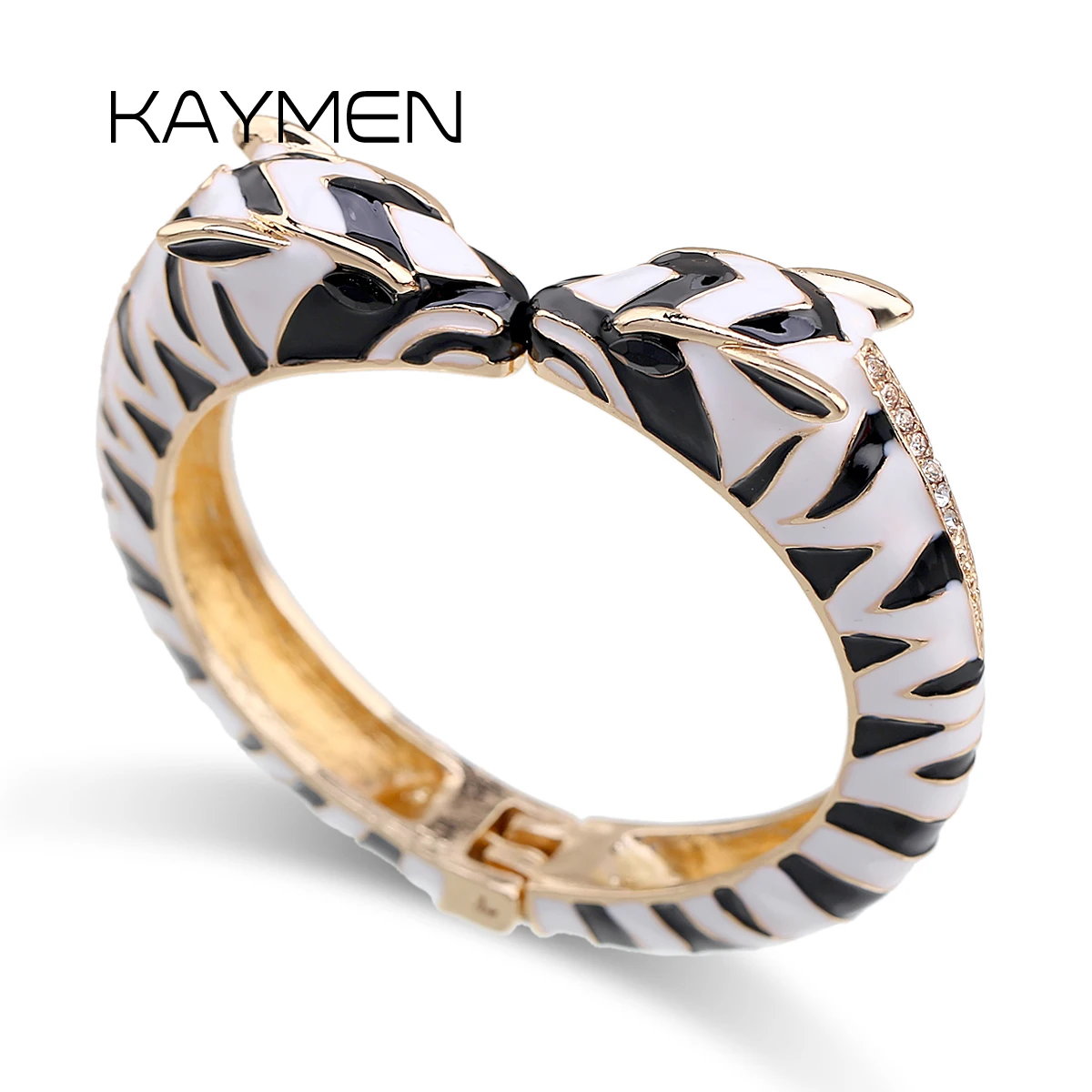 

Fashionable Luxury Statement Chunky Cuff Bracelets Gold Plating Alloy Zebra Colourful Enameled Bangles Clothing Accessory