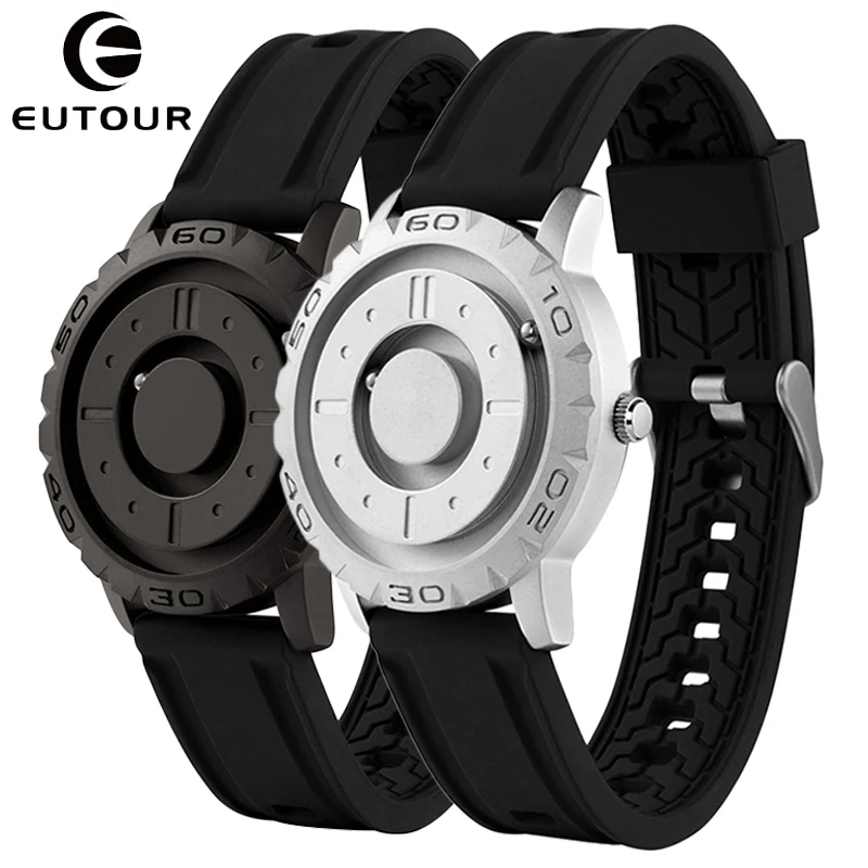 EUTOUR Quartz Watch Magnetic Ball Pointer Metal Multinational Blind Touch Watch Men\'s Fashion Rubber Sports Male Canvas Strap