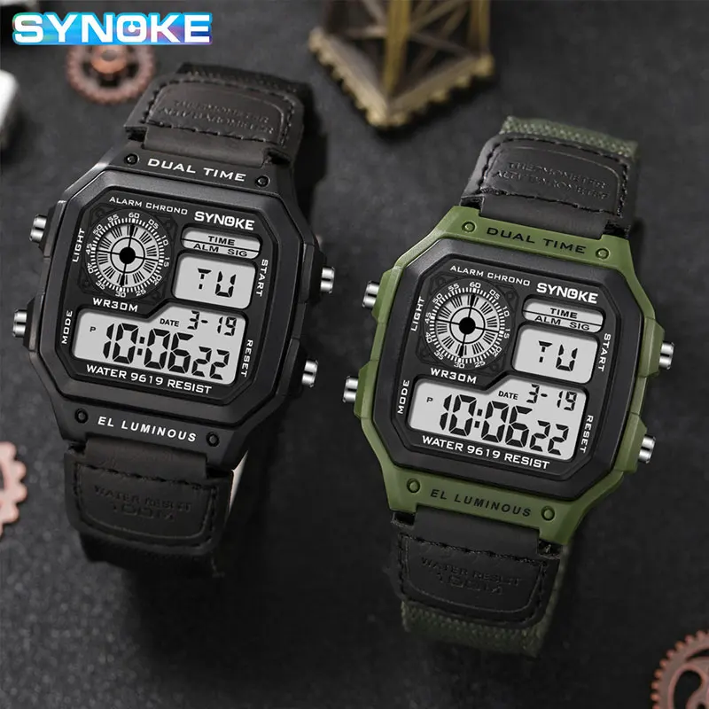 SYNOKE Army Green Watches Military Men Watch Relogio Casual Wristwatches Luxury Sport Electronic Nylon Watch Masculino Clock New