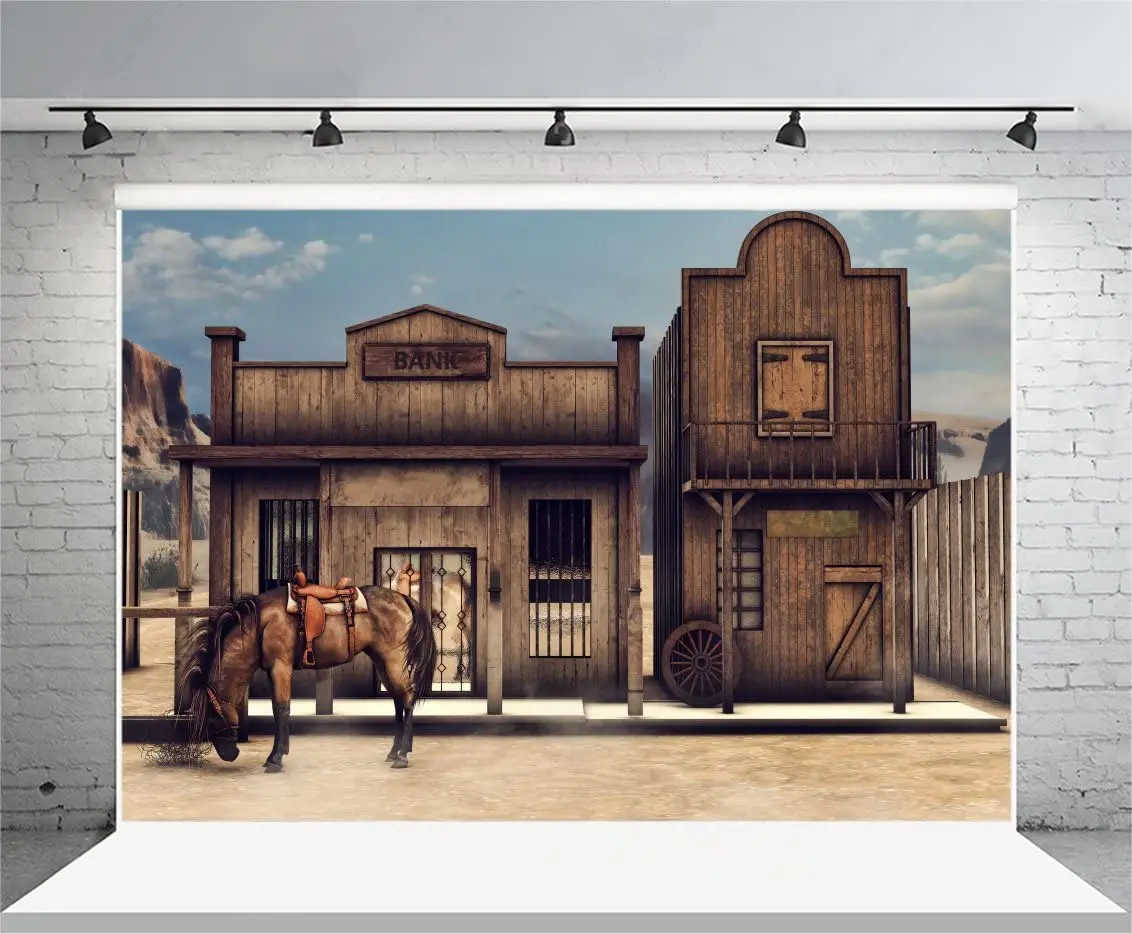 

Vintage Wooden House Background Retro Western Bank Horse Barn Cabin West Cowboy Photography Backdrop Picture Boy Man Portraits