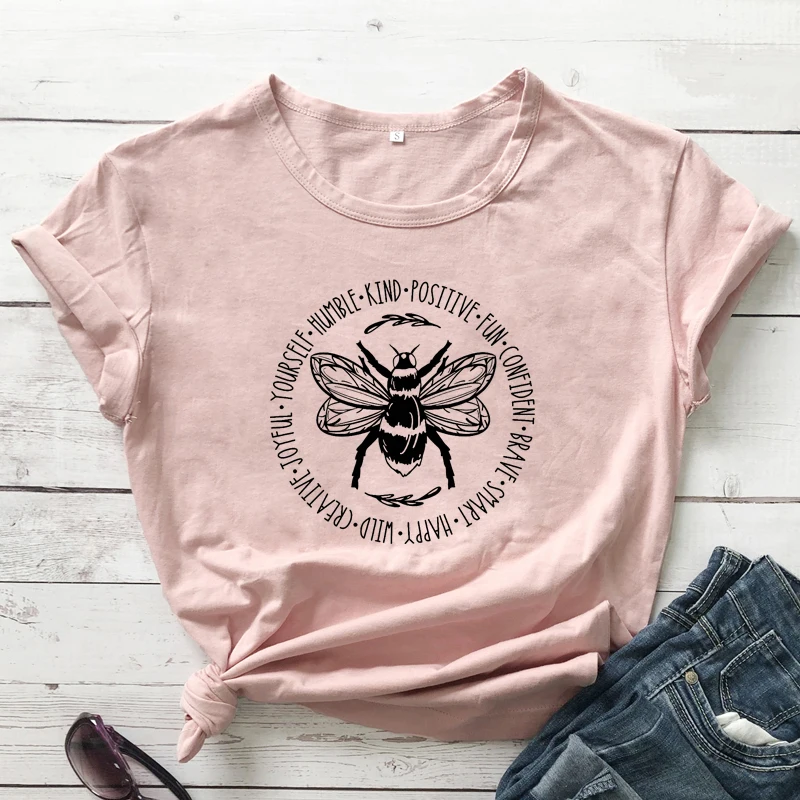 Bee Humble Bee Kind Bee Positive T-shirt Trendy Women Inspirational Christian Tshirt Cute Summer Short Sleeve Graphic Tees Tops