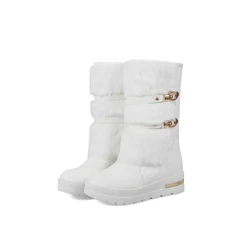 New Winter Warm Snow Boots Women Thick Fur Insidewedges Heel Mid-calf Female White Black Platform Boots 581