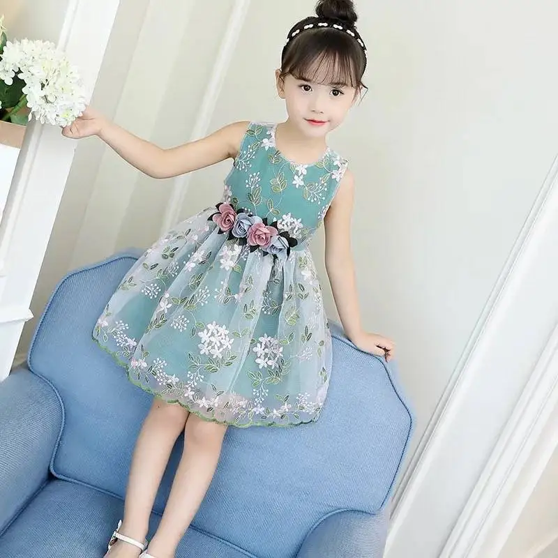 

Summer Girls Dress Children's Clothing Sleeveless Sweet Dress 9 Student Fashion Dresses 8 Kids 7 Years Old 6 Embroidered Dress