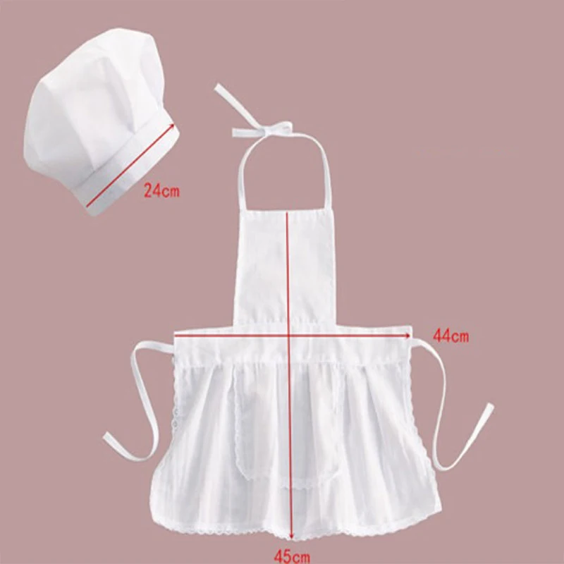 Cute Baby Chef Apron&Hat For Kids Costumes Cotton Blended Chef Baby White Cook Costume Photos Photography Prop Newborn Hat Apron