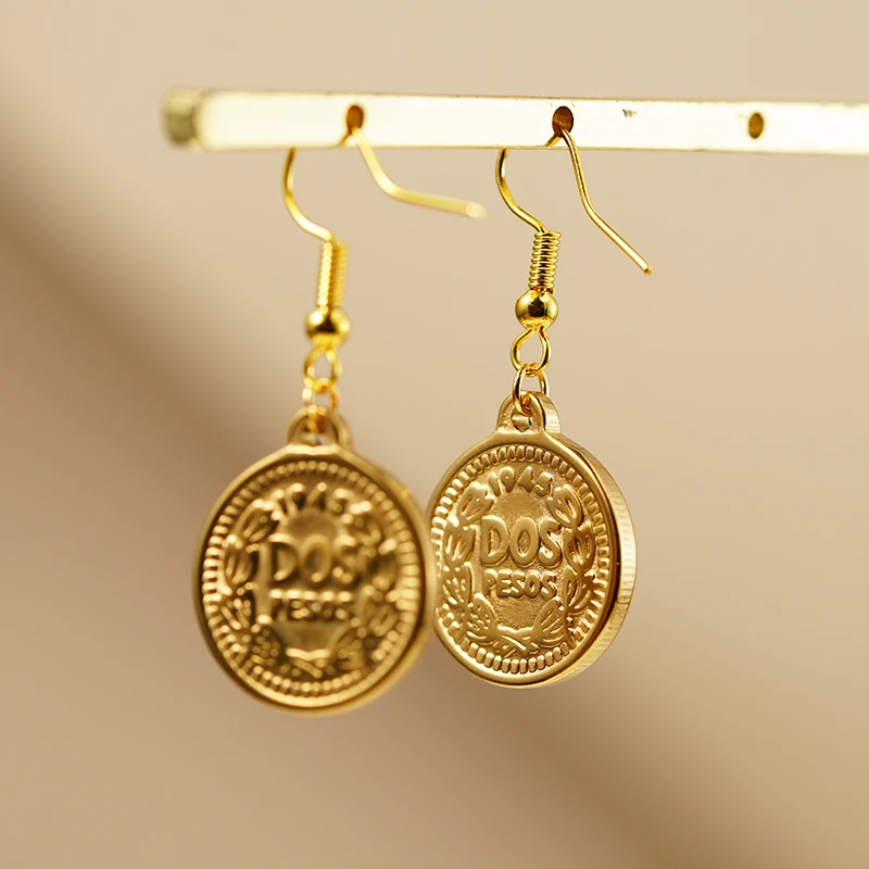 Queen of United Kingdom Earrings for Women Gold color Stainless Steel Elizabeth II Link Chain Coin Female Earrings Jewelry Gift