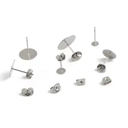 100-200pcs Stainless Steel Blank Post Flat Earring Stud Base Pins Earrings Earplug For DIY Earrings Jewelry Making Accessories