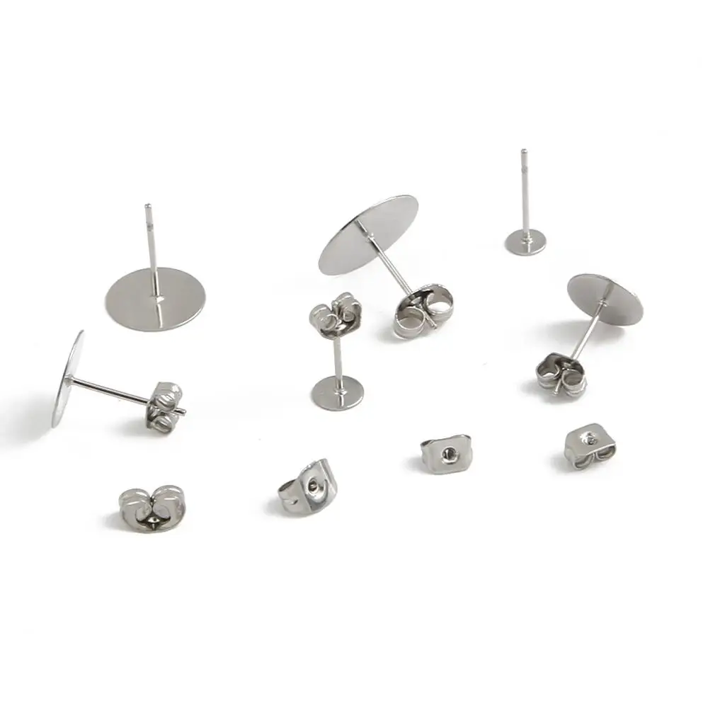 100-200pcs ze stali nierdzewnej puste Post płaskie kolczyki Stud baza szpilki kolczyki zatyczki do uszu na kolczyki diy akcesoria do wyrobu biżuterii