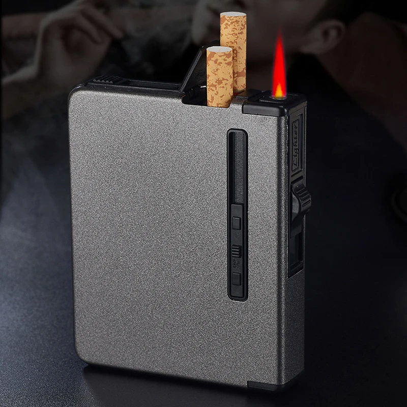 Butane Windproof Lighter Creative Portable Metal Cigarette Case Inflatable Lighter Cigarette Accessories Men Gift