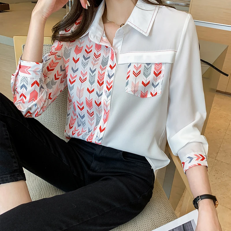 Wit Kantoor Dame Chiffon Blouse Lange Mouw Vrouwen Kleding 2021 Lente Mode Fall Womens Tops Chemisier Femme