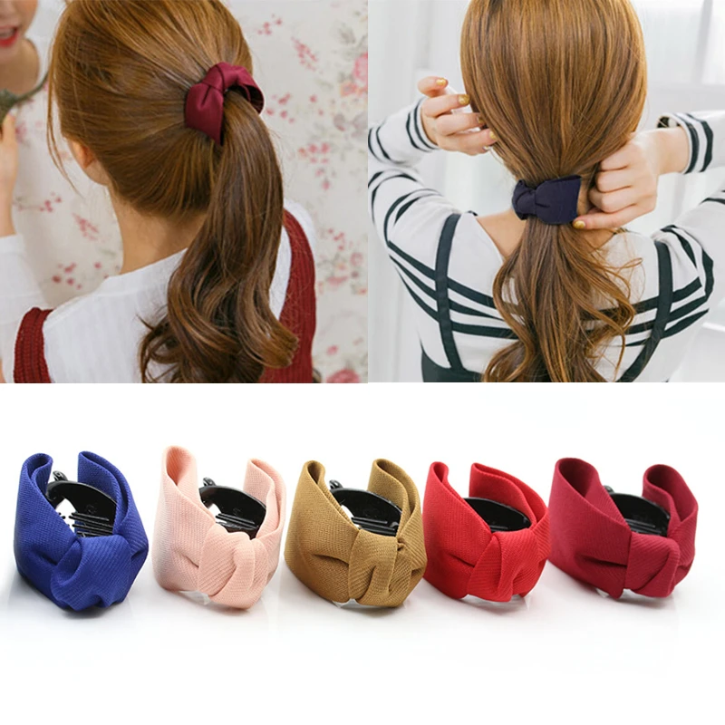 Pince à cheveux avec nœud en tissu solide pour femme, pince à cheveux en forme de banane, crabe, accessoires pour queue de cheval, tendance coréenne