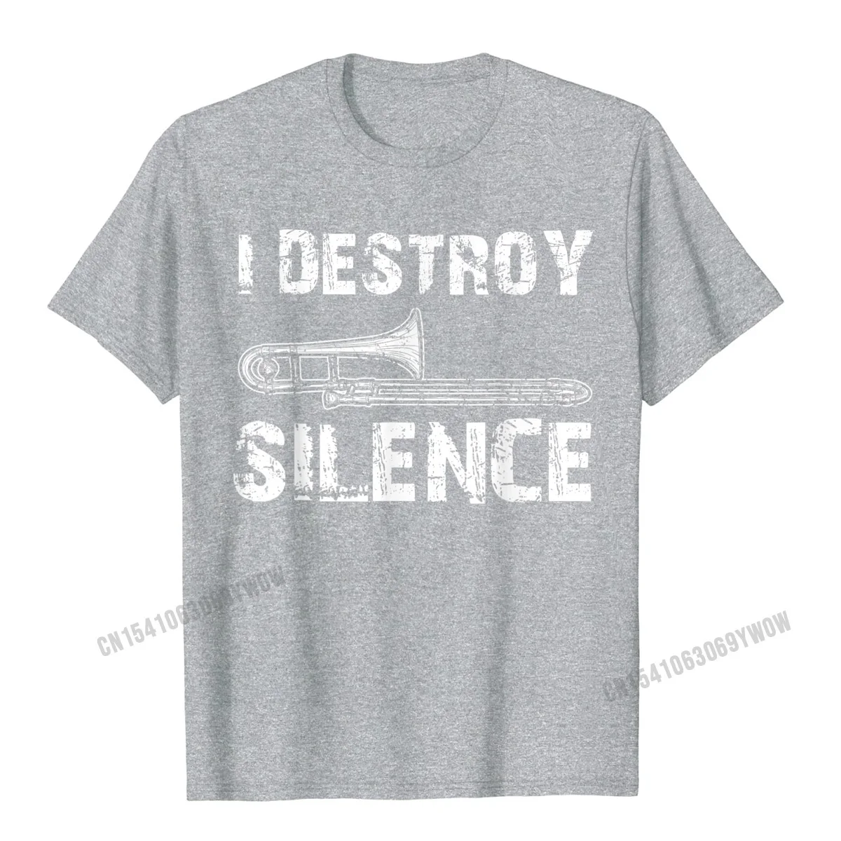 I Destroy Silence Funny Trombone Marching Band T-Shirt Camisas Men Tops & Tees New Design Design Cotton Men\'s T Shirt Normal