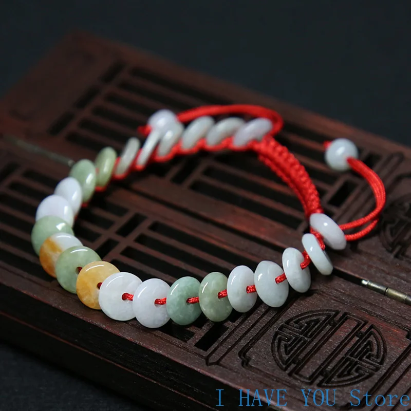 Natural Jade Handmade Weaving Bracelet Women's 9mm Peace Buckle Jade Good Luck Bracelet Charm Bracelet Jewelry