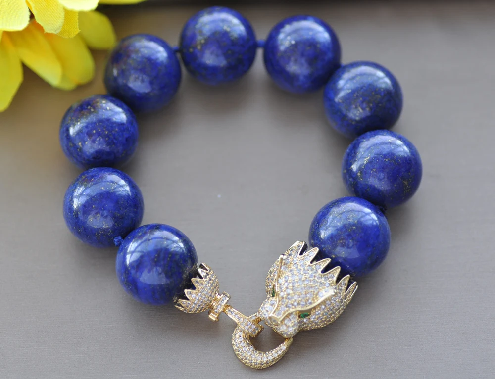 

Z10179 8" 20mm Natural Round Blue lapis-lazuli Bead Bracelet CZ