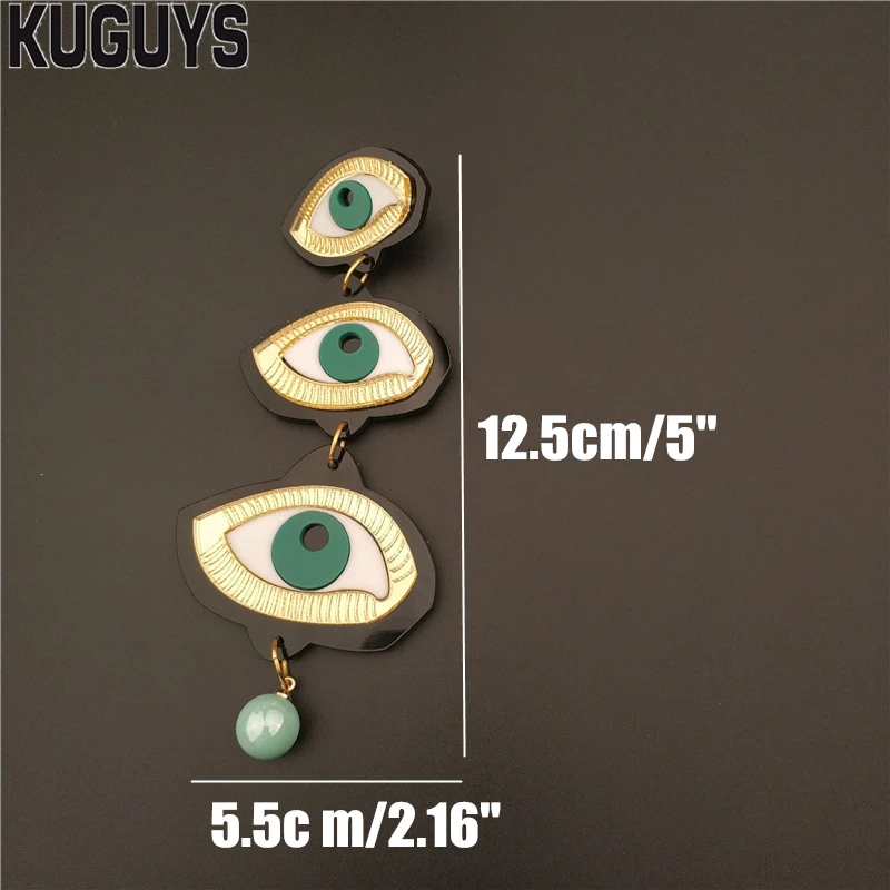 KUGUYS Vintage Green Eyes Tassel Earrings for Women Hyperbole Acrylic Large Drop Earring Fashion Jewelry Cool Trendy Accessories