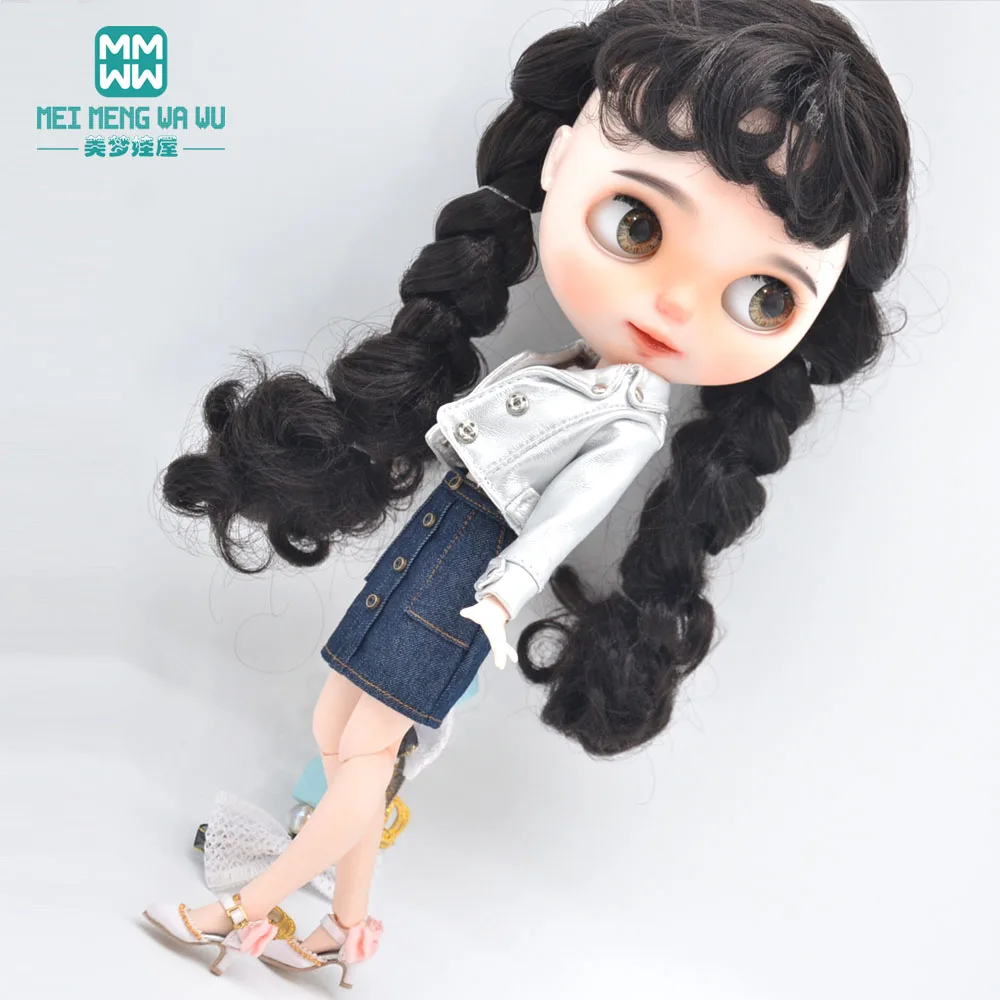 Toys Doll Clothes Fashion leather jackets, skirts, leather shoes for 28-30cm Blyth Azone OB22 OB24 doll accessories