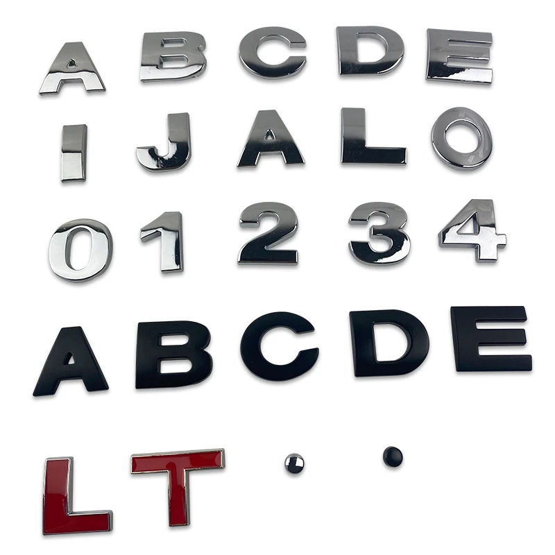25mm 3D Metal Letters Badge Emblem Alphabet Number Car Sticker With Adhesive Sticker