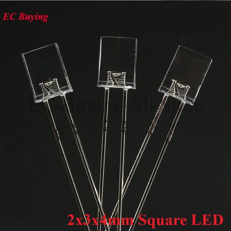 100pcs Square 2*3*4mm Ultra Bright LED Transparent Light Emitting Diode Lamp 2x3x4mm Blue Red Emerald-green Yellow White Diodes