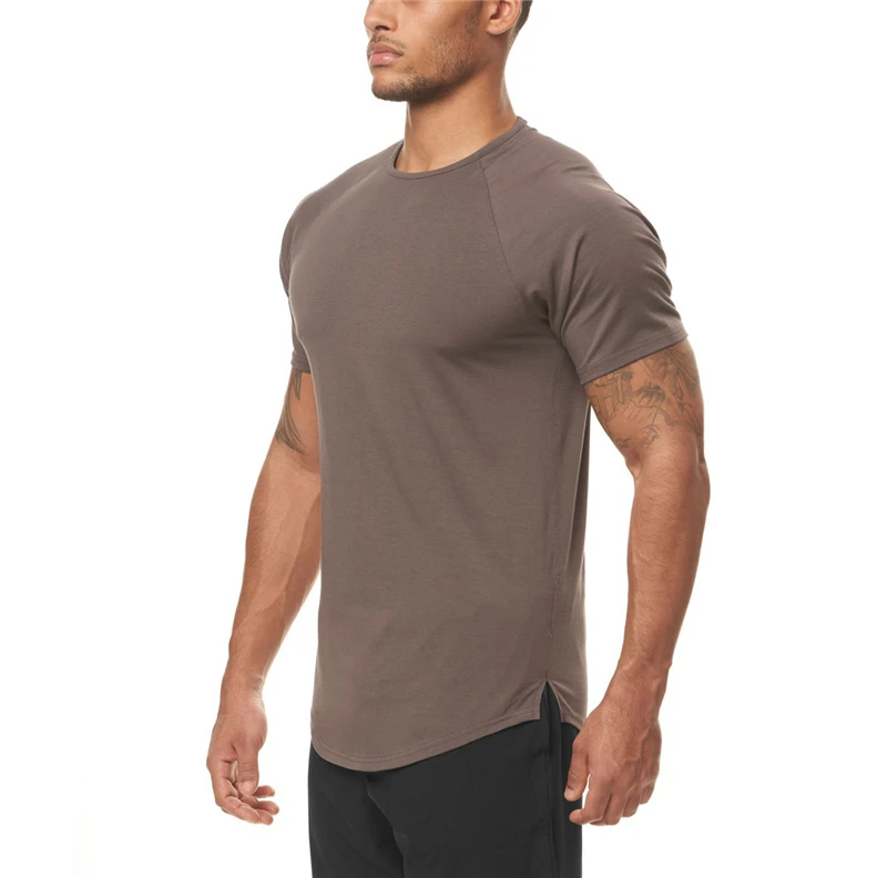 Men\'s Slim Fit Fitness T shirt Solid Color Gym Clothing Bodybuilding Tight T-shirt Quick Dry Sportswear Training Tee shirt Homme