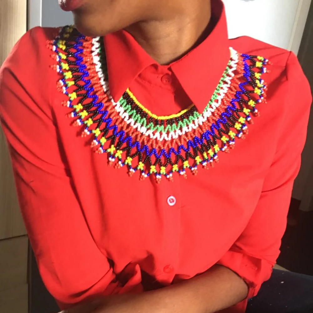 African Ethnic Colorful Bead Bib Choker Necklace for Women Indian Tribal Festival Party Wedding Collar Nigeria Statement Jewelry