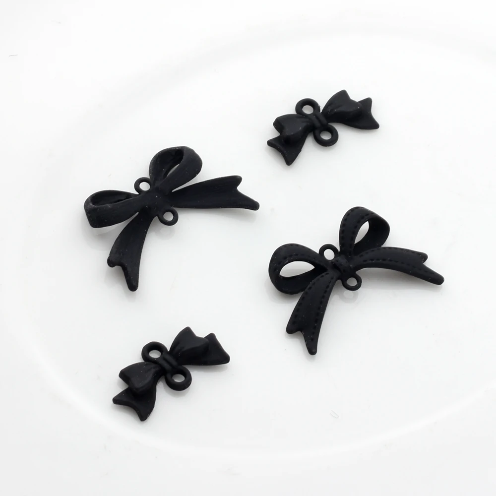Zinc Alloy Metal Black Spray Paint Mini Bow-knot Charms Connector 10PCS For DIY Jewelry Findings Accessories wholesale