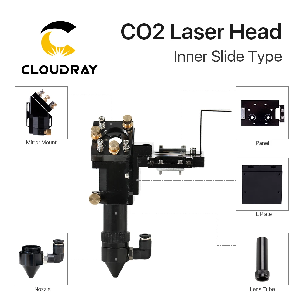 Cloudray – glissière intérieure CO2, tête Laser avec buse d'assistance à l'air pour Rail intérieur