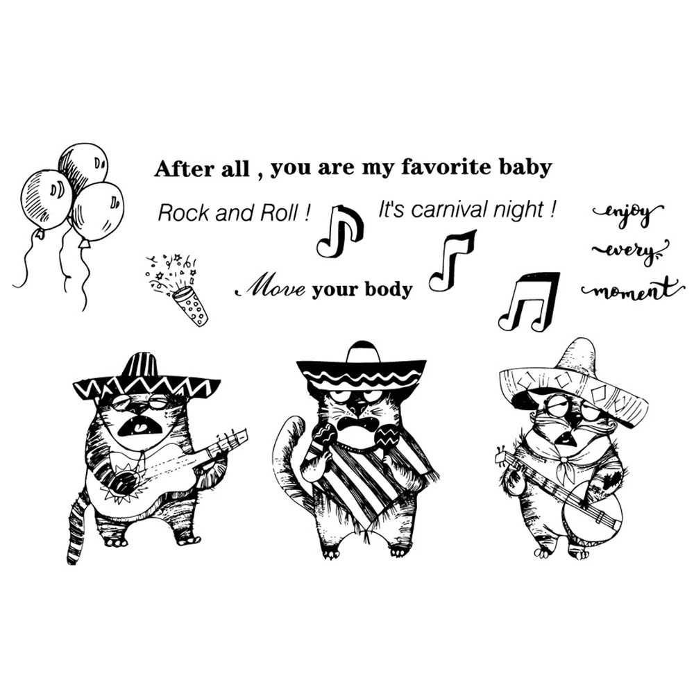 AZSG Singing Funny Cats Cutting Dies Clear Stamps For DIY Scrapbooking Decorative Card Making Crafts Fun Decoration Supplies