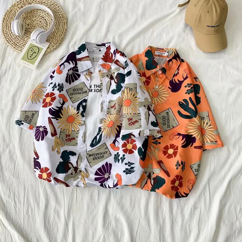 New Fashion Mens Short Sleeve Hawaiian Shirt Fast Drying Plus Size Asian Size M-3XL Summer Casual Sunflower Beach Shirts for Men