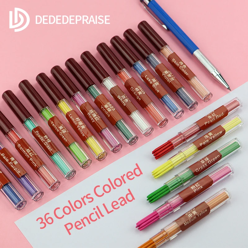 DEDEDEPRAISE Replaceable 2.0mm Mechanical/Automatic Colored Pencil Leads/Refills/Core Activity Pencil 36 Colors Refills Writing