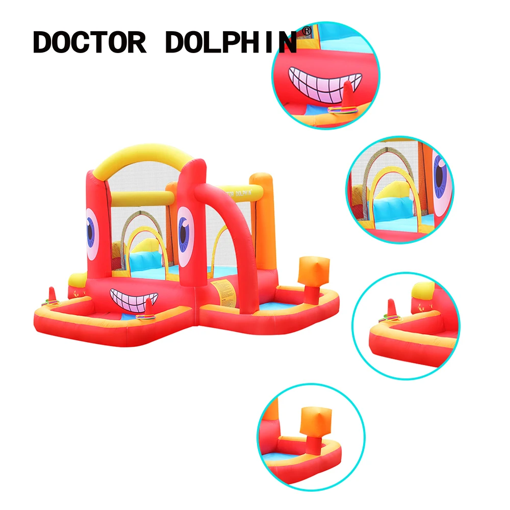 Doctor Dolphin Crab Bouncy Castle for Kids, 12.9X9.6X6.4 FT Bounce House with Punching Bag &Two Ring Toss