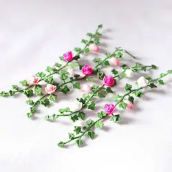 1/3PCS Dollhouse DIY Miniatura Roses Doll House Miniature flower vine 13cm flower handcrafted Clay Colorful Climbing Rose Wattle
