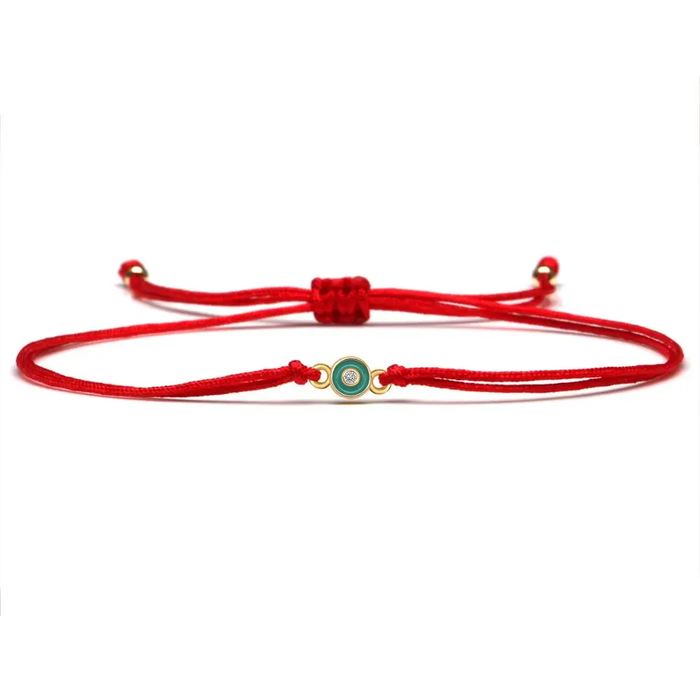 Shiny AAA CZ Stone Green Evil Eye Luck Charm Bracelet Women Girl Most Chic Simple Mini Round Cute Eye Red String Jewelry Present