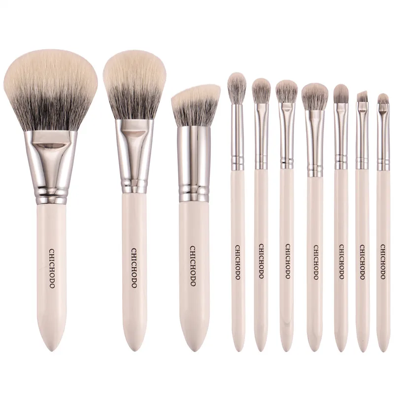 CHICHODO Makeup Brush-Luxurious Pure White 10 Brushes set-High Level Fox&Goat&Synthetic Hair Professional Beauty Pen-Makeup Tool