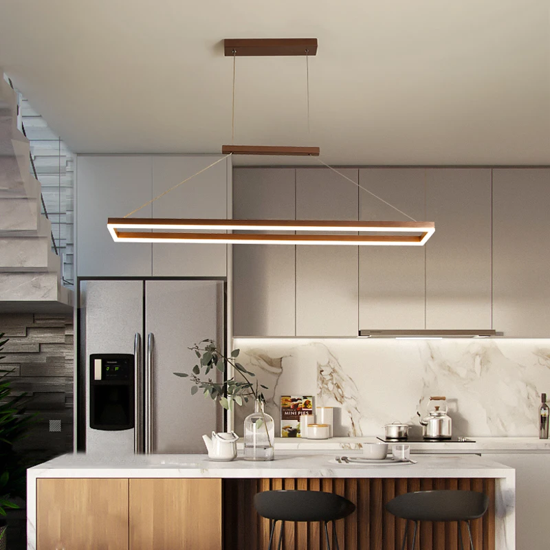 Candelabro Rectangular para restaurante, iluminación LED moderna, iluminación rectangular para cocina, oro/café