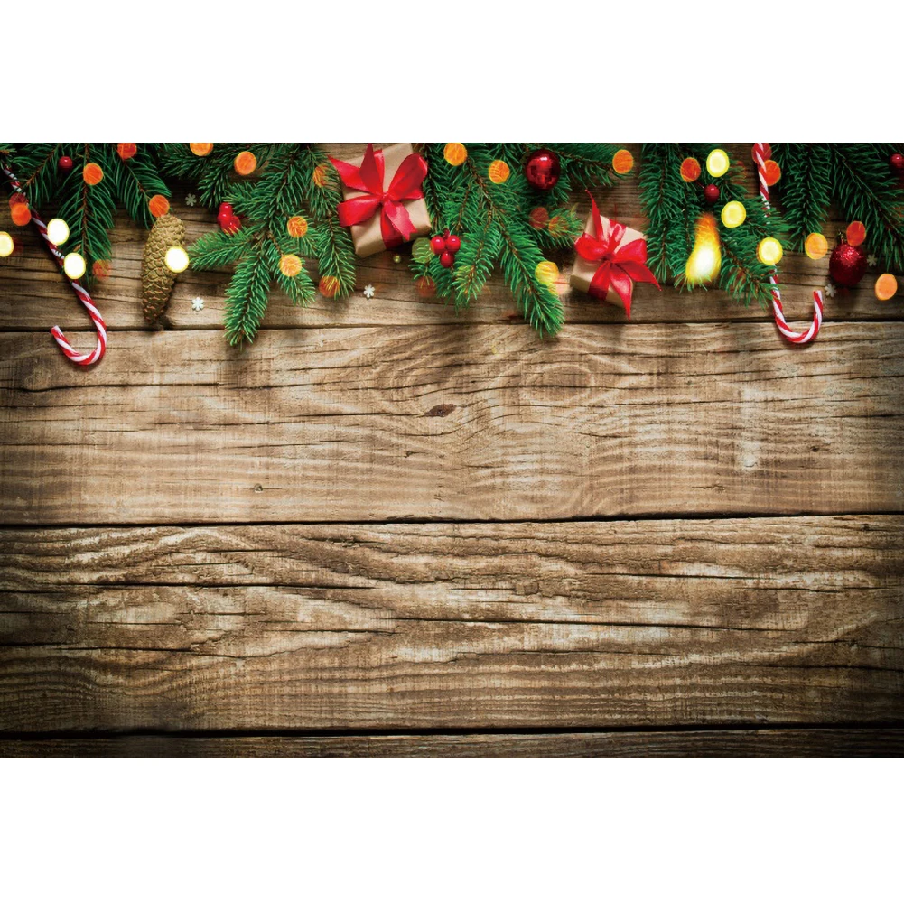 Laeacco sfondo in legno decorazioni per feste di natale Photocall per bambini luce Bokeh pino regalo Poster fondali fotografici personalizzati