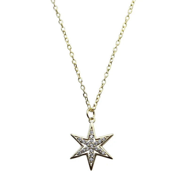 925 Sterling Silver Pavé Crystal Six-pointed Star Pendant 14k Gold Plating Necklace Women Fashion Trend Party Jewelry  Gift