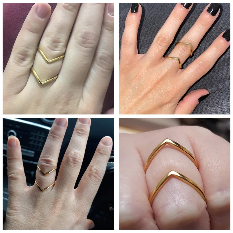 Chic Chevron Rings for Women Birthday Party Jewelry,Gold Color Stainless Steel Female Lady Daily Wear Finger Gifts for Her