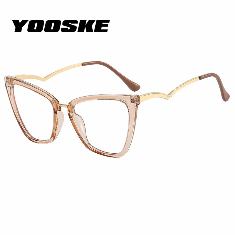 YOOSKE Brand Oversized Cat Eye Glasses Frames Ladies Anti Blue Light Optical Eyeglasses for Women Trendy Computer Eyewear