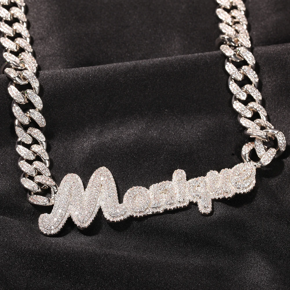 TBTK Custom Name Necklace Cursive Letters With Iced Out Cuban Chain 12mm 9mm Initial Necklace Personalised Hiphop Jewelry