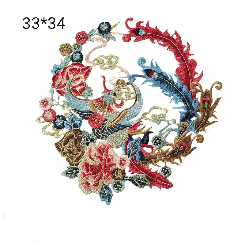 1Pc Large Phoenix Patches for Clothing Applique Sew on Embroidery Patch Decals Peacock Fabric Badge Clothing Accessories